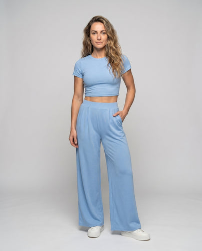 Damen Set aus cropped T-Shirt und weitem Palazzo-Hosen EB