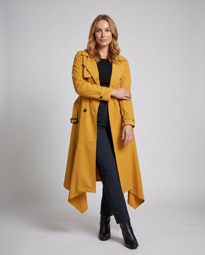 Damen Trenchcoat mit asymmetrischem Saum und Taillengürtel EB