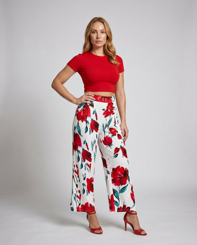 Damen Trendige Palazzohose mit floralem Muster EB