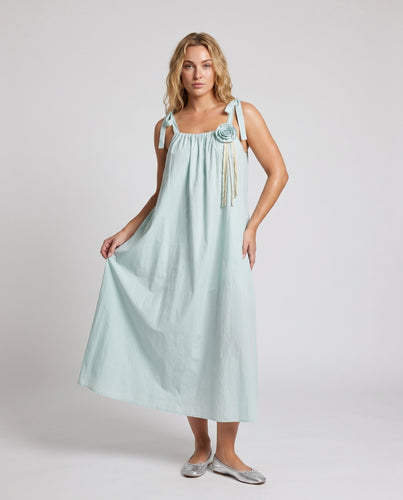 Damen Casual Sommerkleid mit innovativem Blumenapplikation und zarten Spaghetti-Trägern