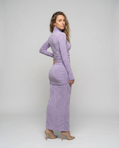 Damen Elegantes langärmliges Maxikleid mit figurbetontem Schnitt und Stehkragen