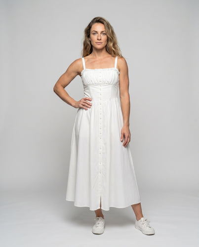 Damen Elegantes Maxikleid mit feinen Knopfdetails und tailliertem Oberteil