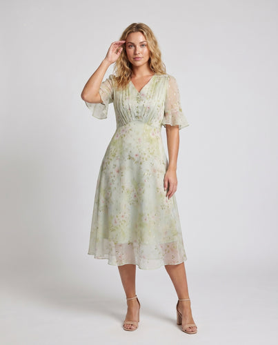 Damen Fließendes Blumenkleid mit voluminösen Ärmeln