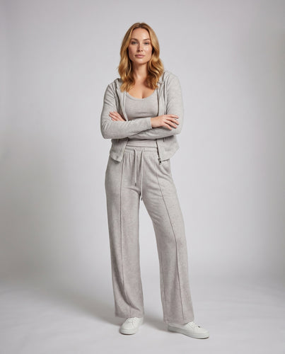 Damen Freizeit-Lounge-Set mit Kapuzenjacke, Tanktop und entspannenden Weitbundhosen