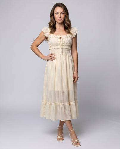 Damen Langes Sommerkleid mit Rüschenärmeln und schwingendem Rock