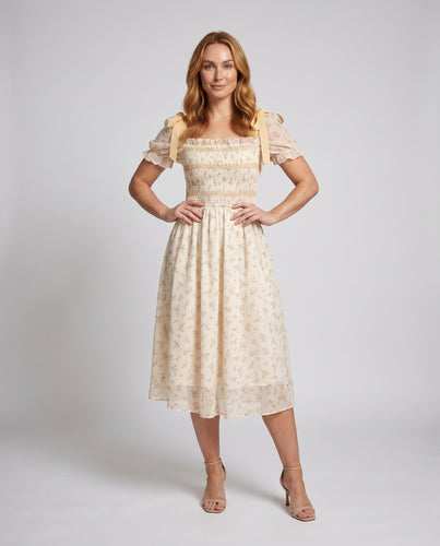 Damen Maxi Kleid mit floralen Mustern und puffärmeligen Details