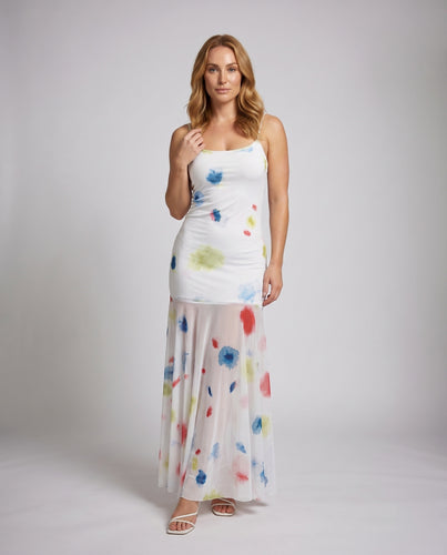 Damen Maxi-Sommerkleid mit leichten Trägern und fröhlichem Blumendesign