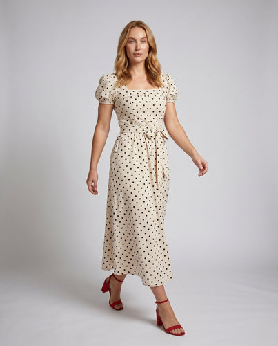 Damen Maxikleid mit aufregendem Puffärmel und verspieltem Punkte-Design