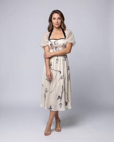 Damen Maxikleid mit Puffärmeln und floralem Design