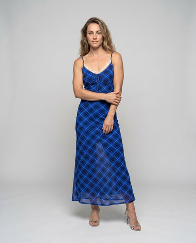 Damen Maxikleid mit zartem Karo-Design und verstellbaren Trägern
