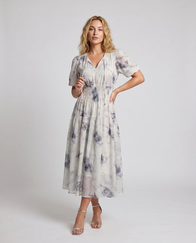 Damen Maxikleid mit zarten Puffärmeln und floraler Print