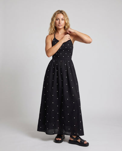 Damen Maxikleid mit zarten Spaghettiträgern und verspieltem Design