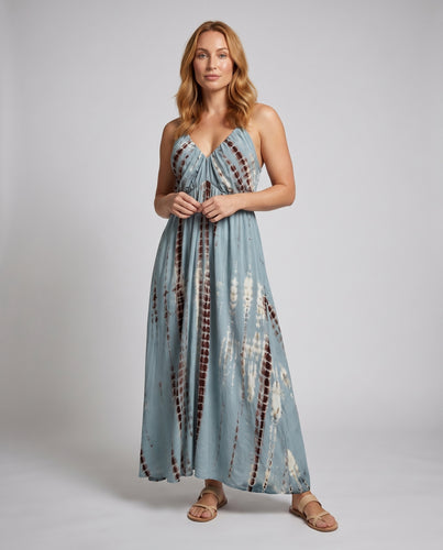 Damen Maxikleid mit zarten Trägern und elegantem Muster