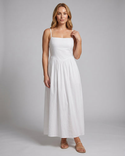 Damen Maxikleid mit zarten Trägern und elegantem Taillenzug