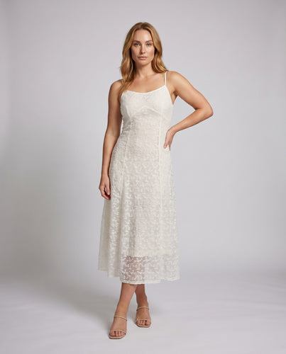 Damen Maxikleid mit zarten Trägern und floralen Applikationen