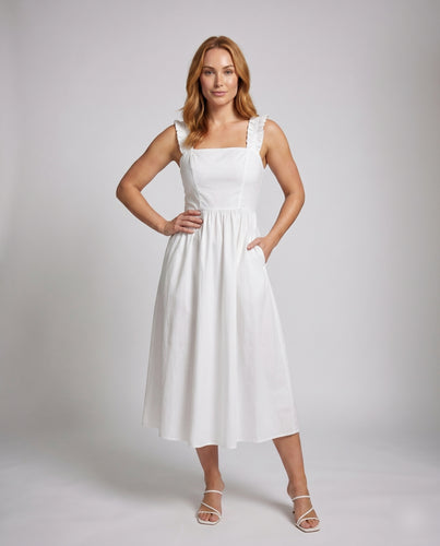Damen Midi-Dress mit fließendem Schnitt und zarten Trägern