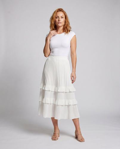 Damen Midi-Rock mit elegantem Layering und raffinierten Rüschen