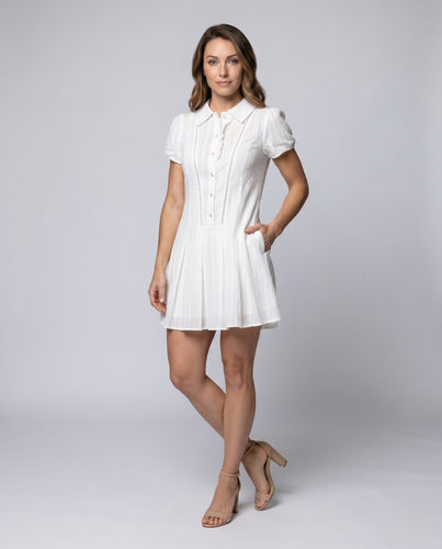 Damen Modisches Kurzarmkleid mit Knopfdetails und schwingendem Rock
