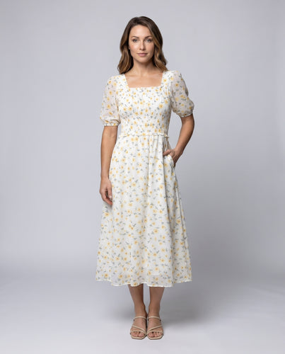 Damen Sommerliches Maxikleid mit floralen Rüschen und elastischem Design