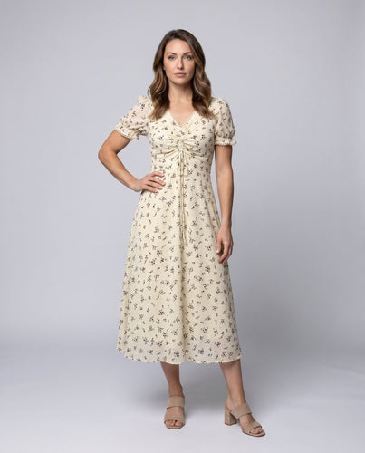 Damen Sommerliches Rüschenkleid mit tailliertem Schnitt und V-Ausschnitt