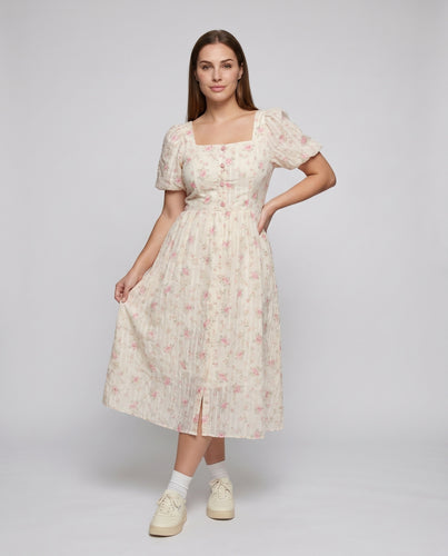 Damen Zartes Blumenkleid mit Puffärmeln und quadratischem Ausschnitt