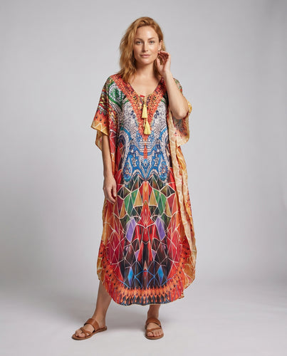 Damen Bohemian Strandkaftan mit kunstvollen Musterungen EB