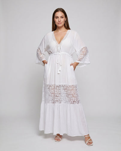 Damen Boho-inspirierter Spitzen-Kaftan mit fließendem Schnitt EB