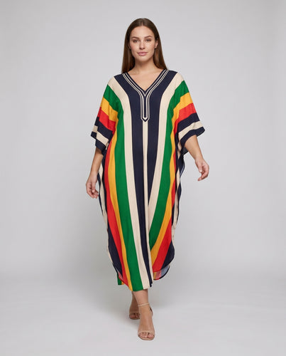 Damen bunte Strandkaftan mit künstlerischem Grafikdruck EB