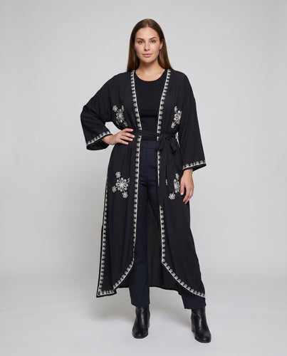 Damen elegant bestickter Strandkimono mit fließendem Schnitt EB