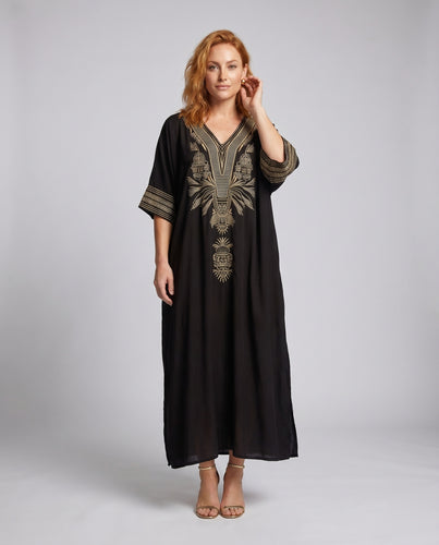Damen elegante Kaftanrobe mit filigraner Stickerei EB