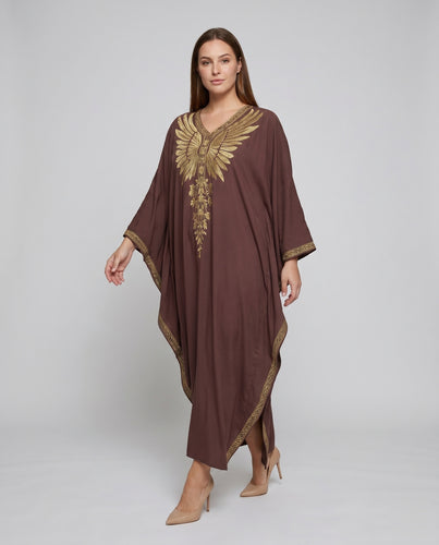 Damen Elegante Kaftanrobe mit kunstvoller Stickerei und weitem Schnitt EB