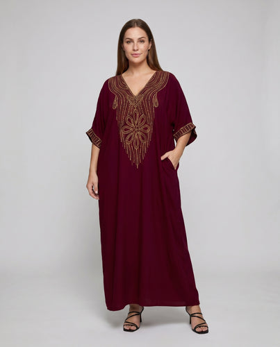 Damen elegante Kaftanrobe mit luxuriöser Stickerei EB