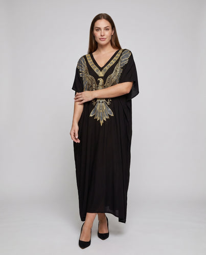 Damen Elegante maxilange Kaftanrobe mit kunstvoller Bestickung EB