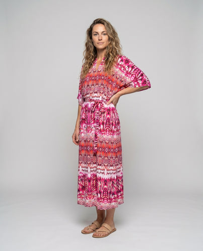 Damen eleganter Kaftan mit buntem Ethno-Muster und luftigen Ärmeln EB