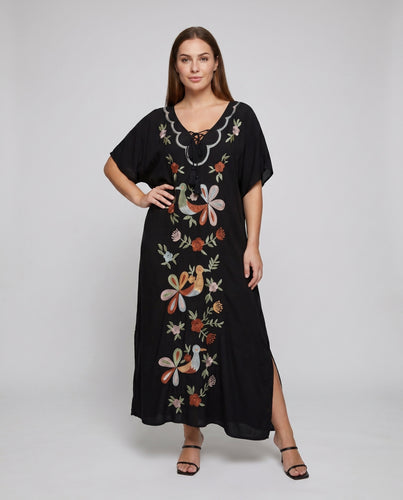 Damen eleganter Kaftan mit farbenfroher Stickerei EB