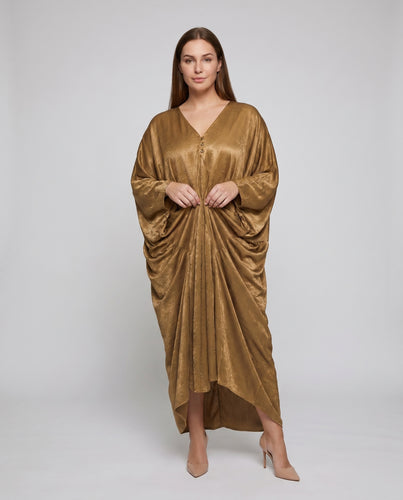 Damen eleganter Kaftan mit fließendem Schnitt und Kunstleder Akzenten EB
