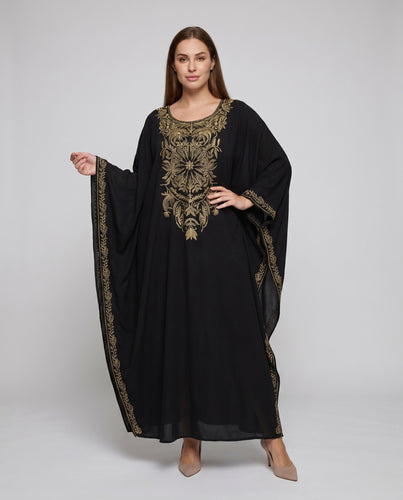 Damen eleganter Kaftan mit floraler Goldstickerei EB
