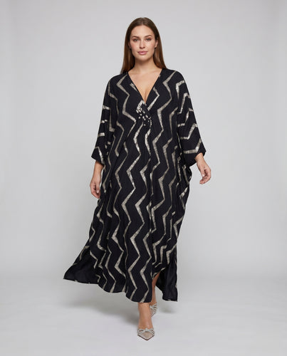Damen eleganter Kaftan mit geometrischem Wellenmuster EB