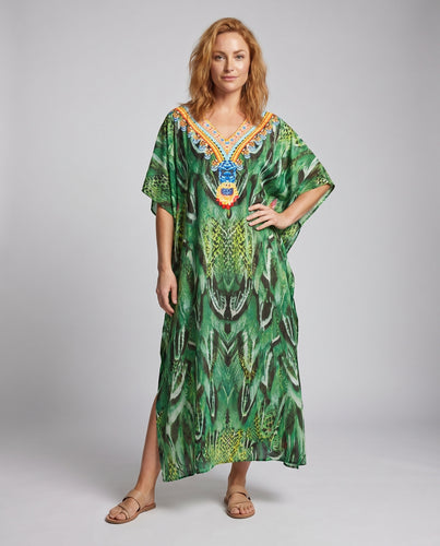 Damen Eleganter Kaftan mit kunstvollem Muster und entspannter Passform EB