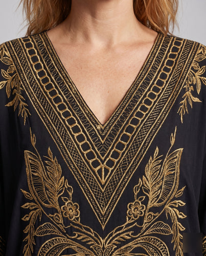 Damen eleganter Kaftan mit kunstvoller Goldstickerei EB