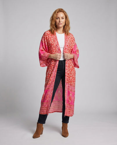 Damen Eleganter Kimono mit floralem Muster und weiten Ärmeln EB