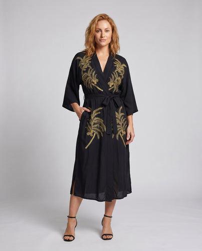 Damen Eleganter Kimono mit floralen Stickereien EB