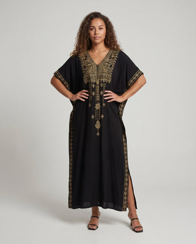 Damen Eleganter Maxikaftan mit kunstvoller Bestickung EB