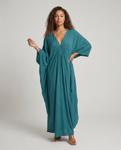 Damen eleganter Maxikleid mit tiefem V-Ausschnitt und seitlichen Schlitzen EB