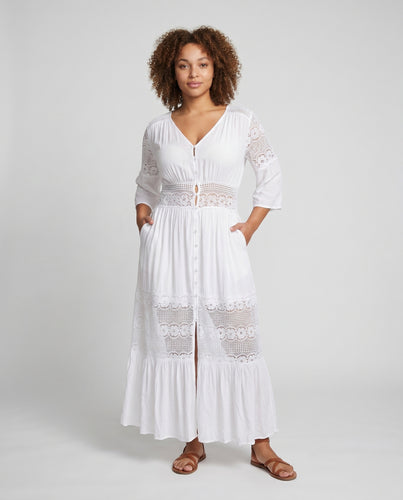 Damen Eleganter Strandüberwurf mit filigranen Knöpfen und V-Ausschnitt EB