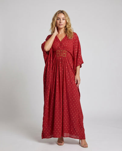 Damen elegantes Maxikleid mit schimmernden Akzenten und tiefem V-Ausschnitt EB