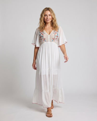 Damen Elegantes Strandkleid mit floralem Bestickungsdesign und seitlichem Schlitz EB