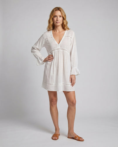 Damen Freizeitkleid mit elegantem V-Ausschnitt und raffinierten Häkelakzenten EB