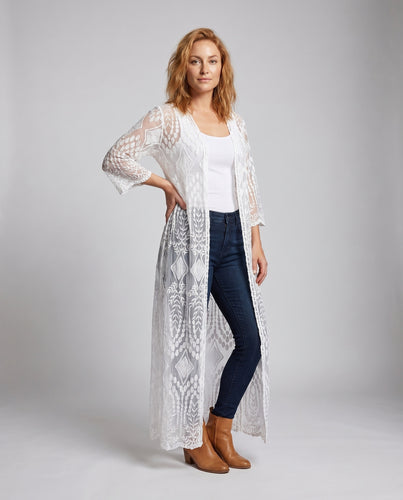 Damen Häkel-Kimono mit elegantem Lochmuster und weitem Schnitt EB