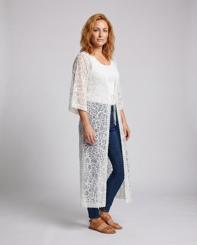 Damen Häkel-Kimono mit floralem Design und weitem Schnitt EB